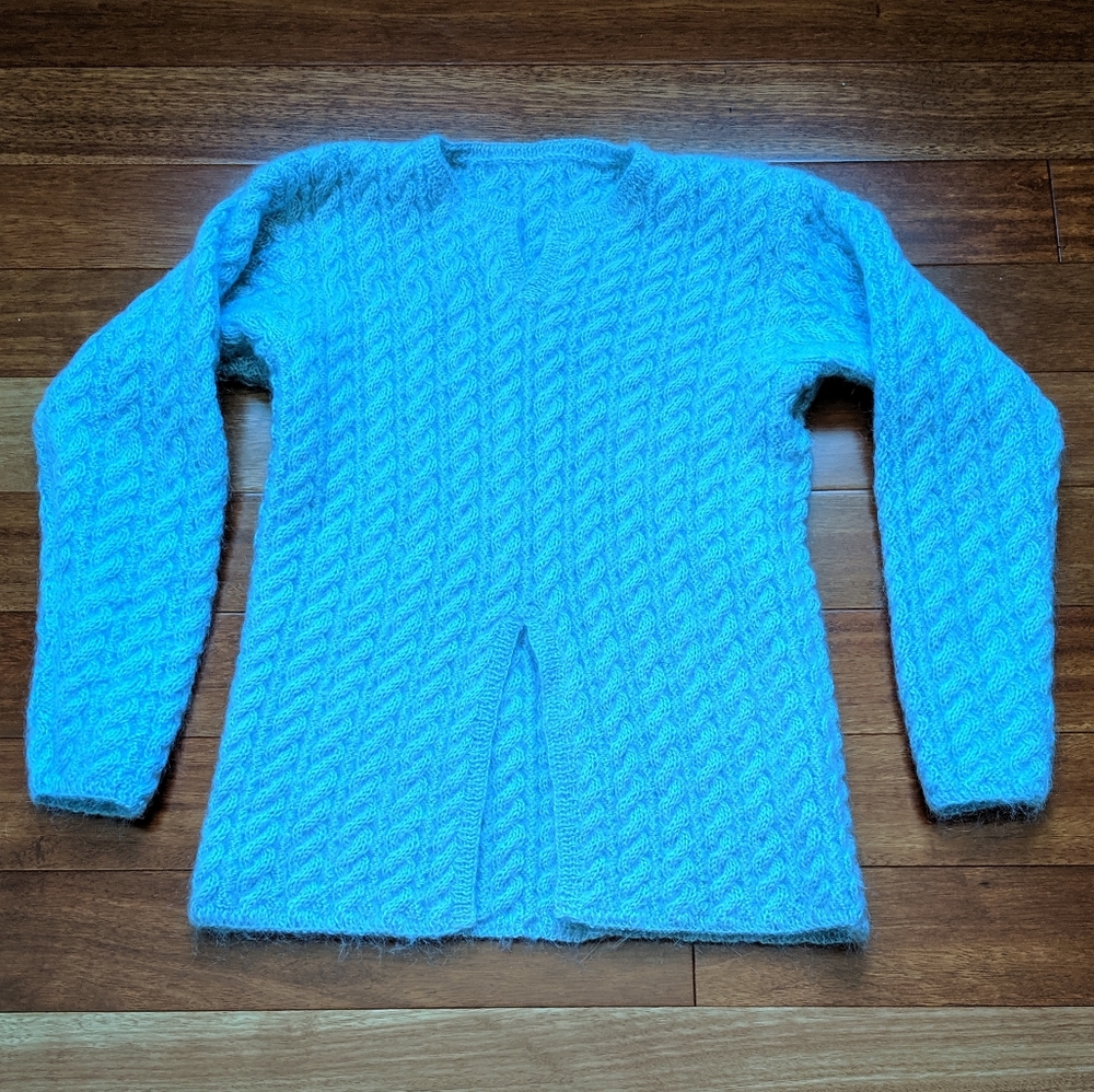 handmade knit sweater wool mohair baby blue